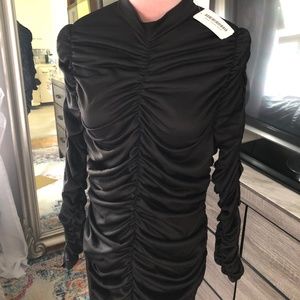 NWT Long sleeve high neck ruched dress. Black. Size XL